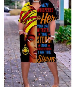African Girl  Print Plus Size V Neck Mid Sleeve Dress