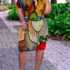 Abstract Print Plus Size V Neck Mid Sleeve Dress