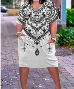 Summer Holiday  Hem Print Sexy V-neck Women's Beach Dress