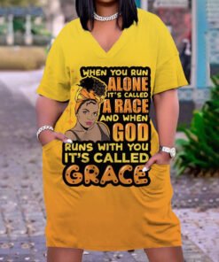 IT'S CALLED GRACE  Print Plus Size V Neck Mid Sleeve Dress