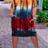 V-neck Tie Dye Pocket Midi Dress