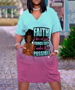 FAITH  Print Plus Size V Neck Mid Sleeve Dress
